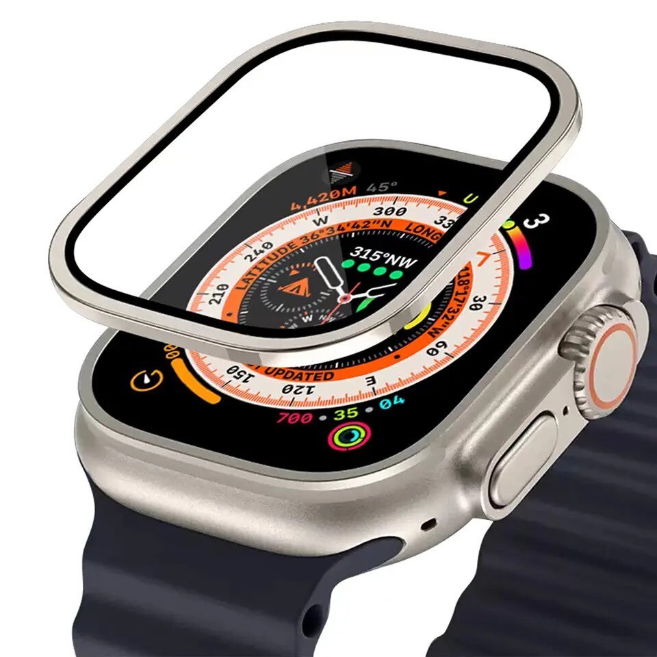 apple watch 49mm metal screen protector حماية اطار معدن مع جام