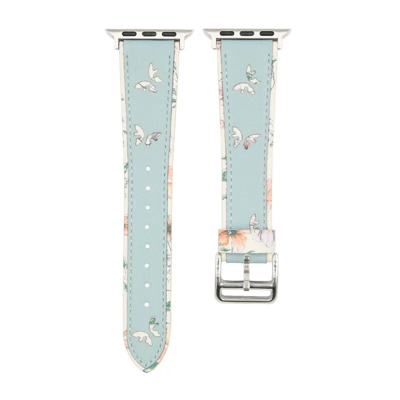 butterfly paint leather strap for apple باند جلد نقشة فراشة لساعة أبل