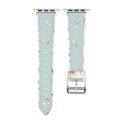 butterfly paint leather strap for apple باند جلد نقشة فراشة لساعة أبل