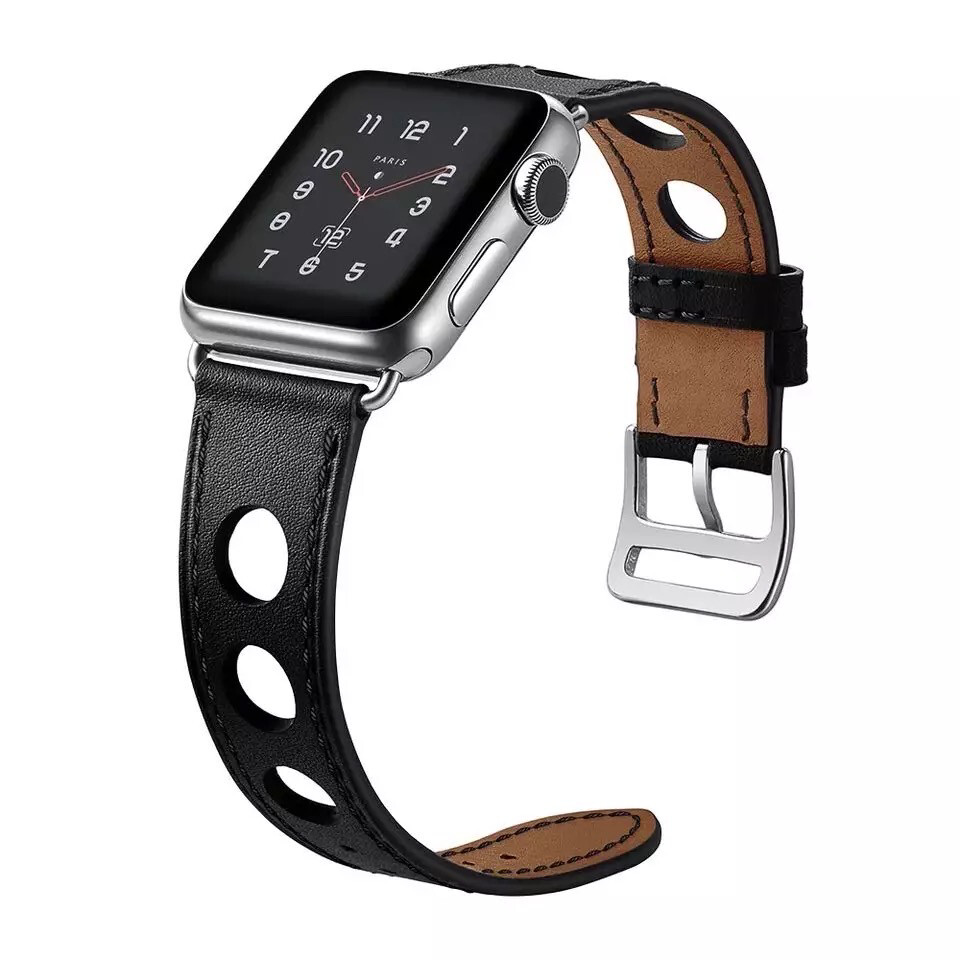 leather strap for apple باند جلد فتحات لساعة أبل