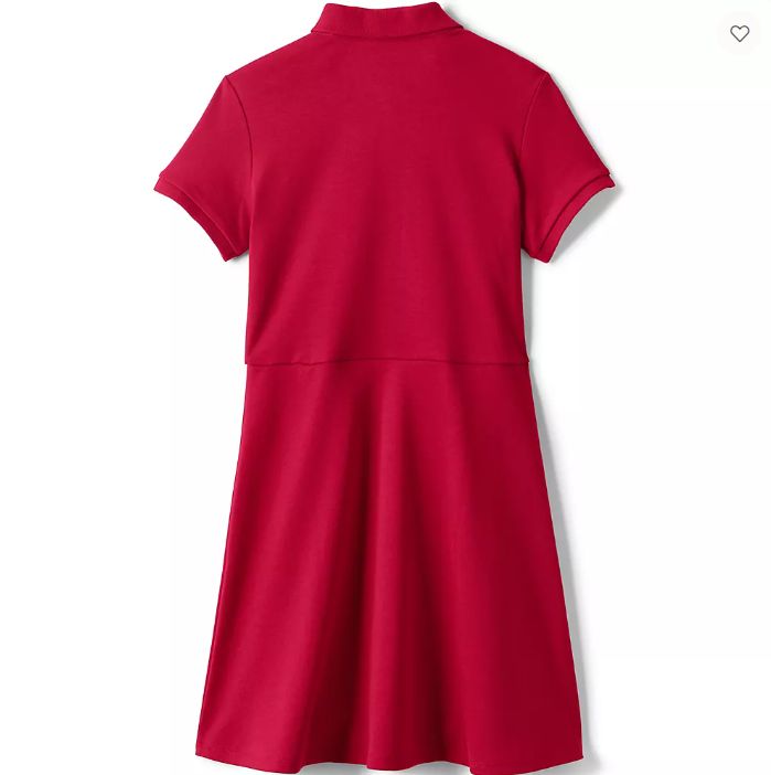 Embroidered School Uniform Girls Short Sleeve Interlock Polo Dress-Red