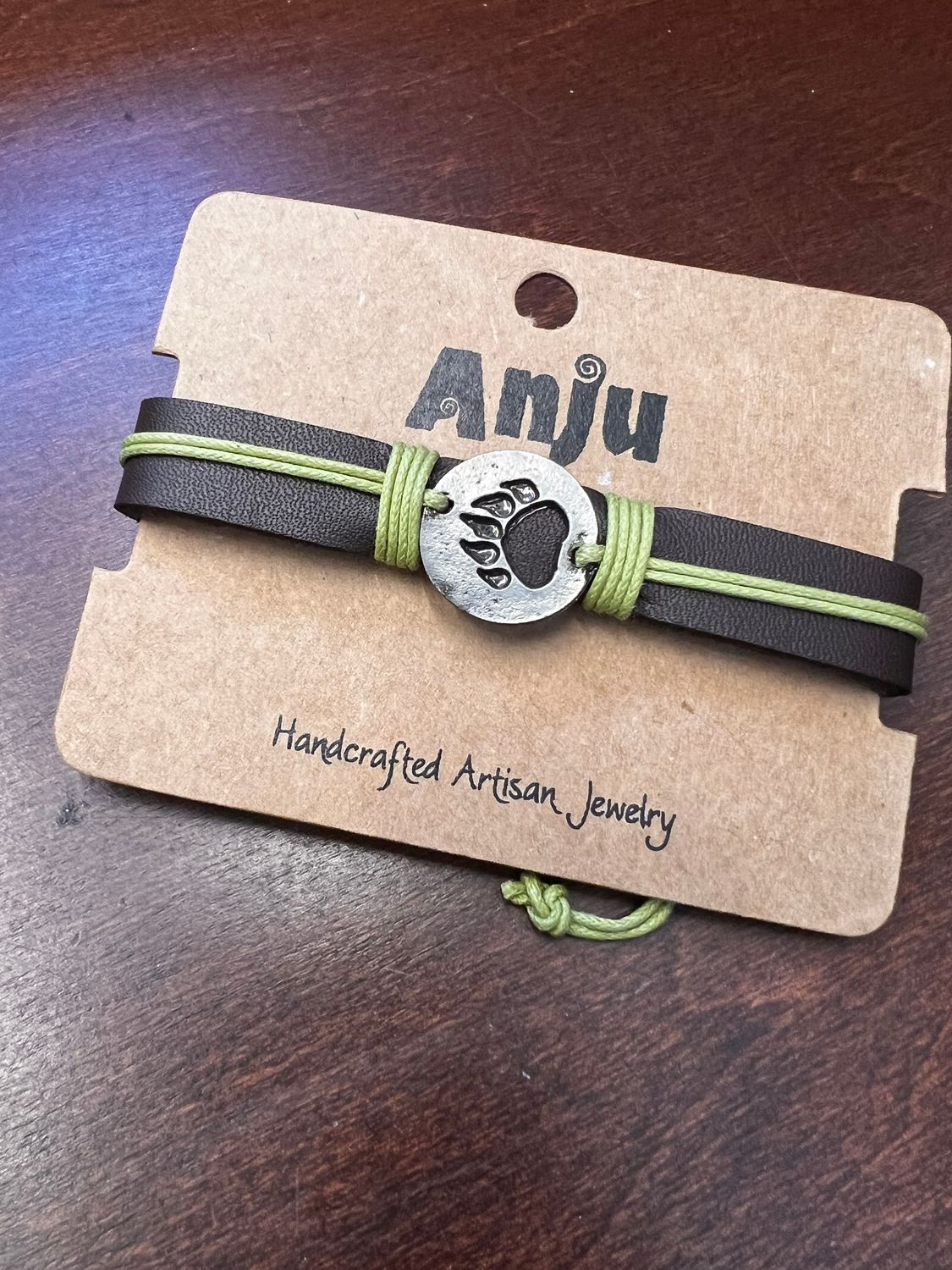 Pull Tie Leather Bracelet - Bear Paw Print