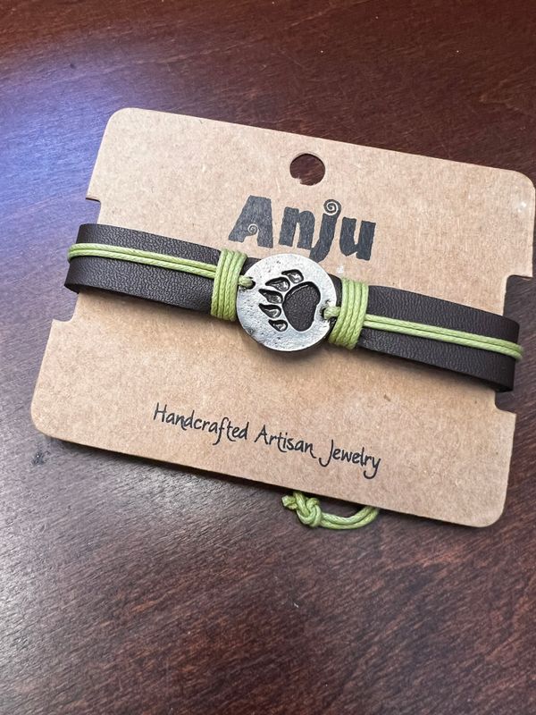 Pull Tie Leather Bracelet - Bear Paw Print