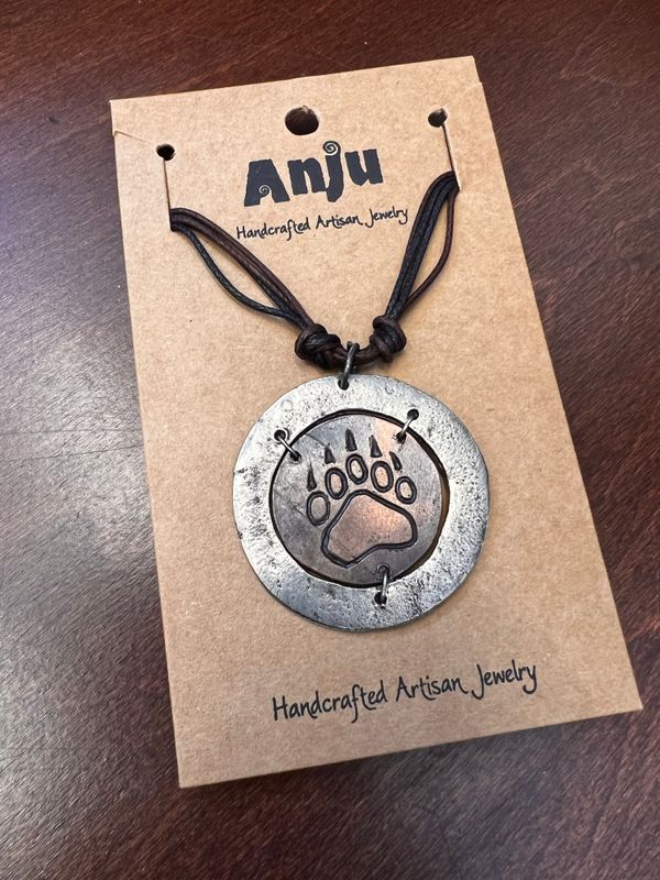 Pewter Necklace - Bear Paw in Circle