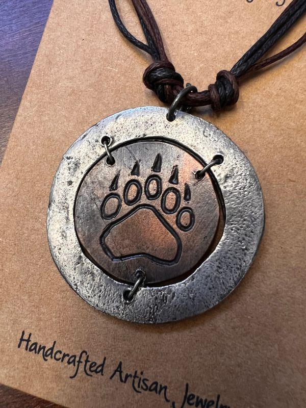 Pewter Necklace - Bear Paw in Circle