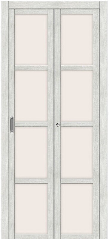 Дверь складная (книжка) межкомнатная Эко Шпон Твигги V4 Bianco Veralinga стекло сатинато белое