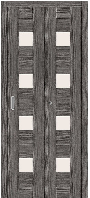 Дверь складная (книжка) межкомнатная Эко Шпон Порта-23 Grey Veralinga стекло сатинато белое