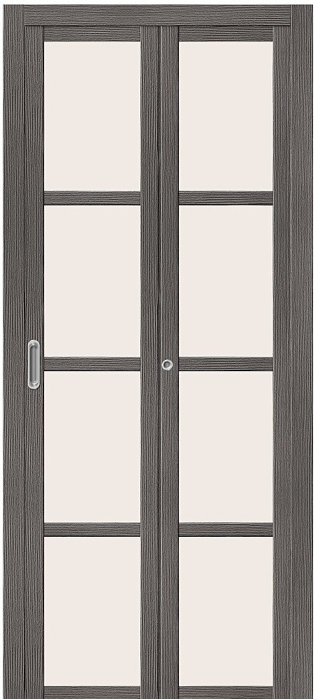Дверь складная (книжка) межкомнатная Эко Шпон Твигги V4 Grey Veralinga стекло сатинато белое