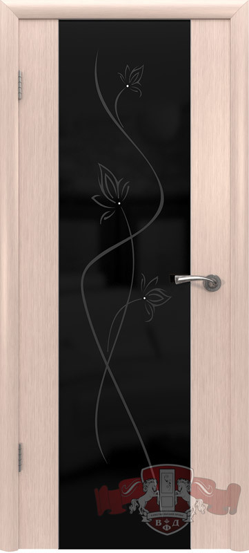 Межкомнатная дверь «Рондо триплекс» 8ДО5 ЧТР беленый дуб широкое черное стекло