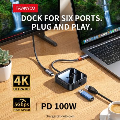 Tranyoo 6-in-1 USB-C Multiport Hub – HDMI + USB 3.0 + RJ45 + Type-C