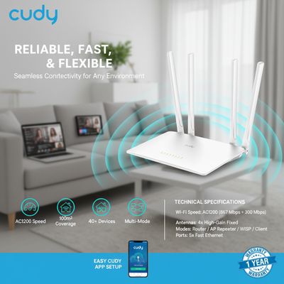 CUDY AC1200 Dual Band Wi-Fi Router – Model WR1200