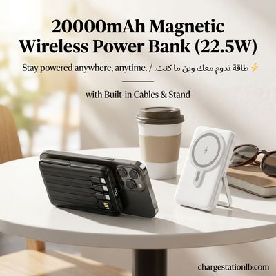 20000mAh Magnetic Wireless Power Bank (22.5W) with Built-in Cables &amp; Stand