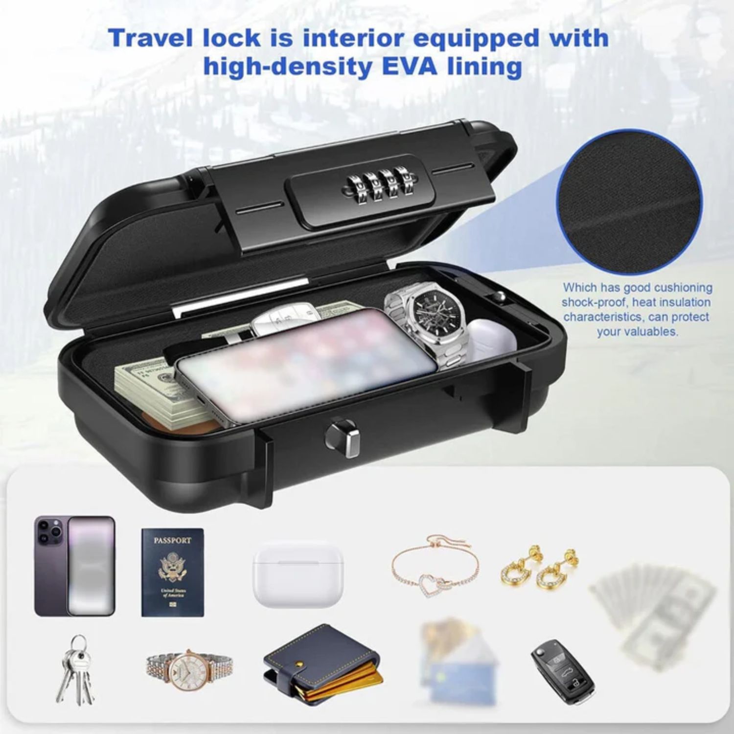 Portable Safe Box with Code, Waterproof &amp; Anti-Theft for Beach with Wire Rope