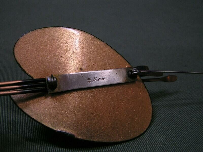 Vintage 4" Artist Palette Jewelry Signed Matisse Copper Enamel Brooch / Pin