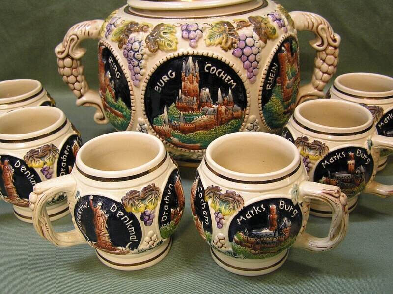 King Stoneware Gerz Tureen Punch Bowl Set German Pottery Vintage Original
