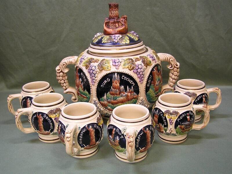 King Stoneware Gerz Tureen Punch Bowl Set German Pottery Vintage Original