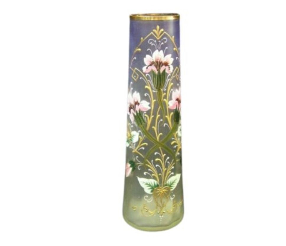 ​Antique Moser Tall Vase Floral Enamel