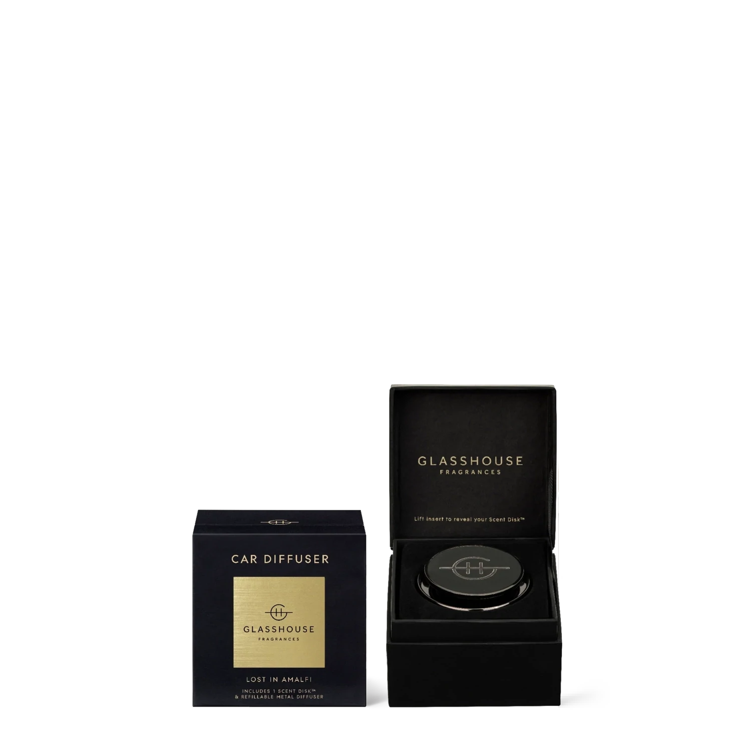 Glasshouse Fragrances Black Car Diffuser Collection with 1 Replacement Scent Disc