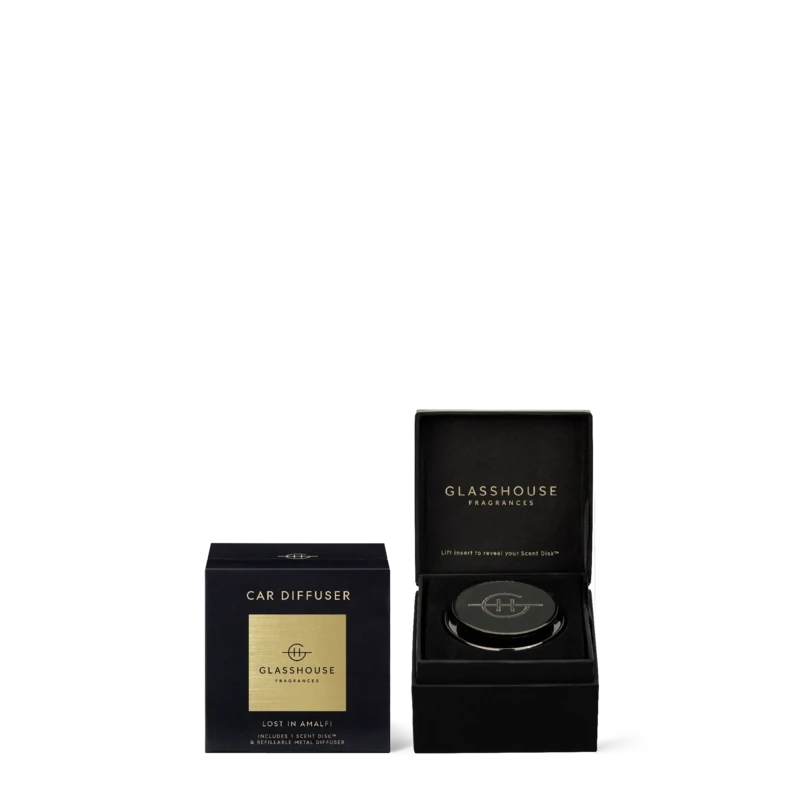 Glasshouse Fragrances Black Car Diffuser Collection with 1 Replacement Scent Disc