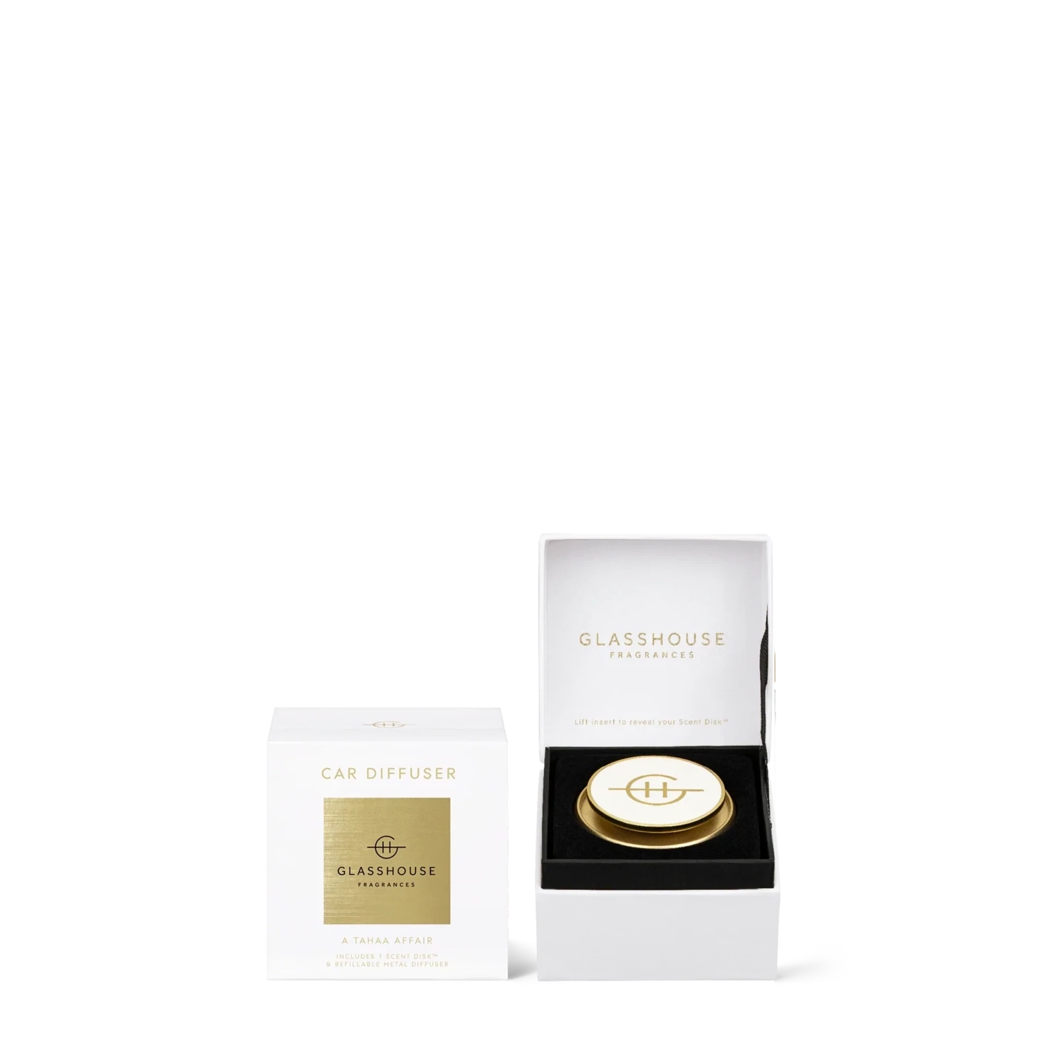 Glasshouse Fragrances Gold Car Diffuser Collection with 1 Replacement Scent Disc