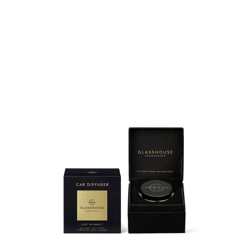 Glasshouse Fragrances Black Car Diffuser Collection with 1 Replacement Scent Disc