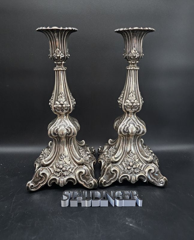 2 antike Silber Kerzenleuchter Silberleuchter Barock Stil Paar 32cm