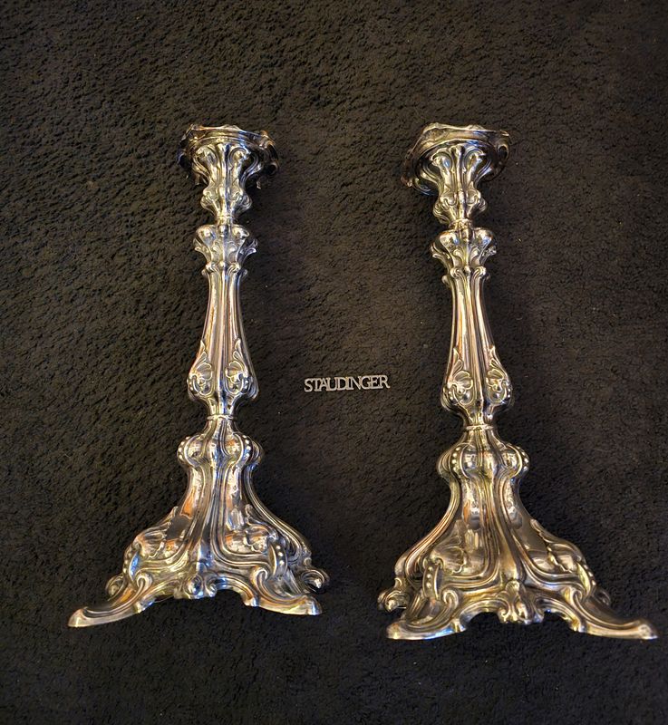 2 antike Silber Kerzenleuchter 35 cm um 1900