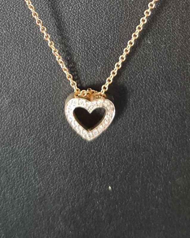 18k Goldkette Halskette Gelbgold 39 cm 4,1 g Herz Anhänger Steine