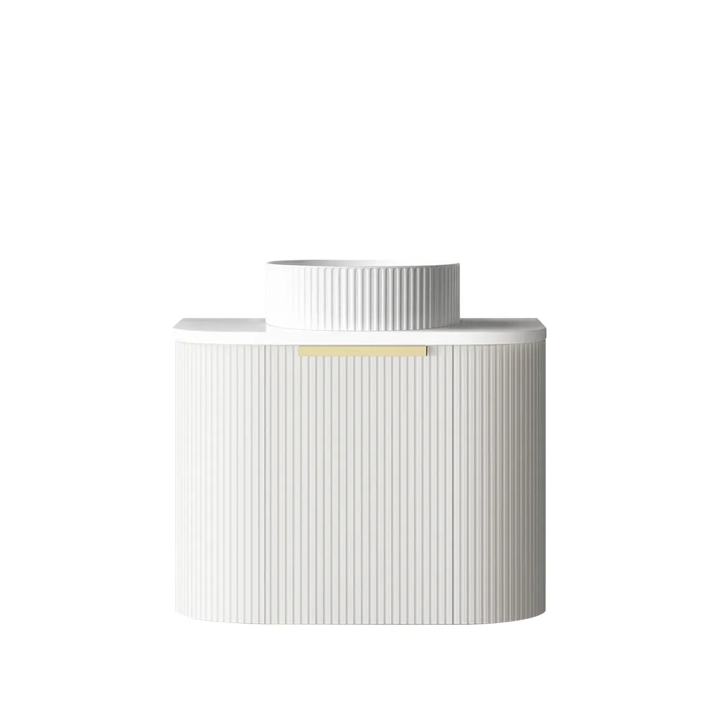 BONDI 600MM SATIN WHITE FLUTED WALL HUNG CURVE VANITY