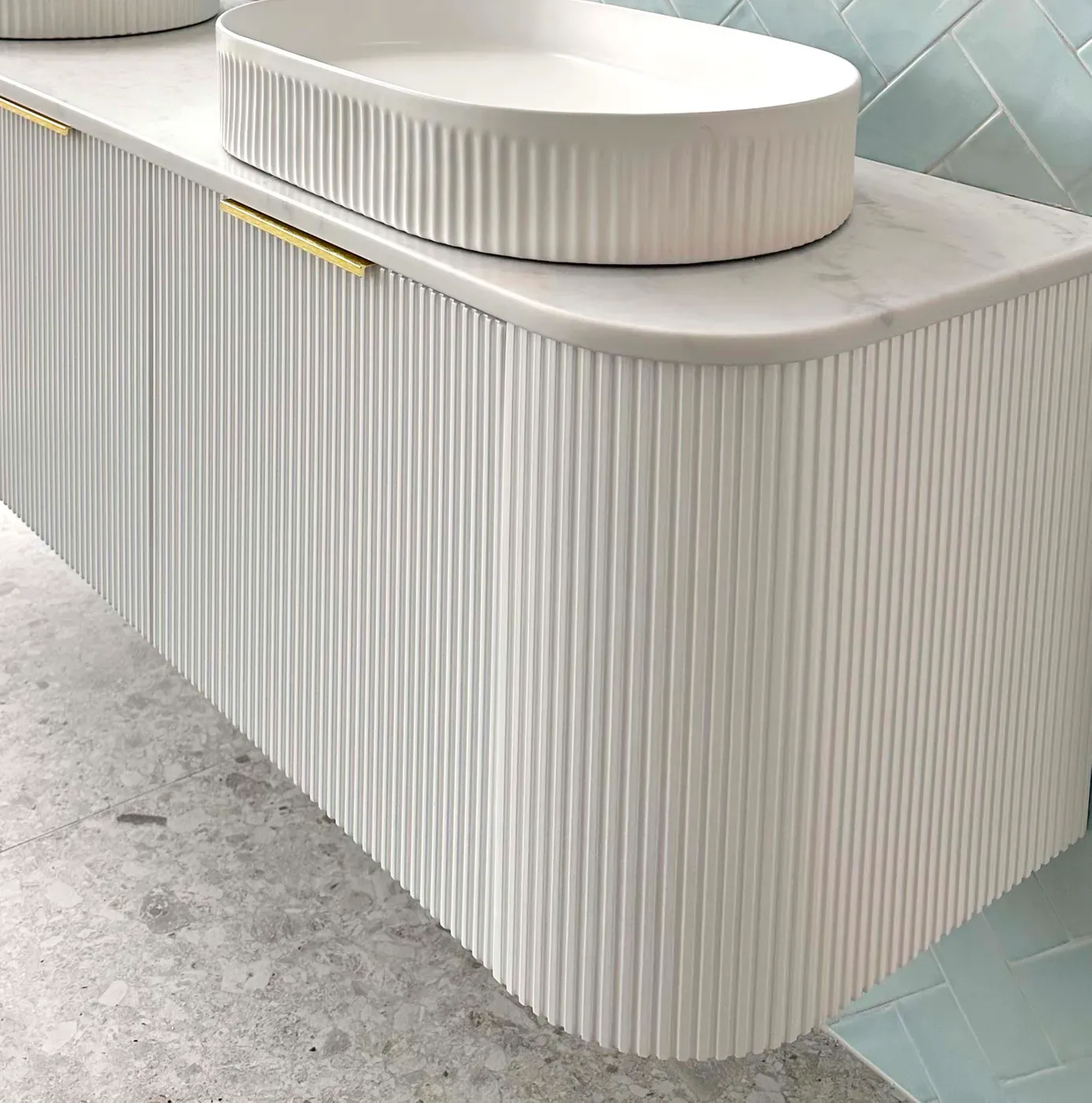 BONDI 1500MM SATIN WHITE FLUTED WALL HUNG CURVE VANITY