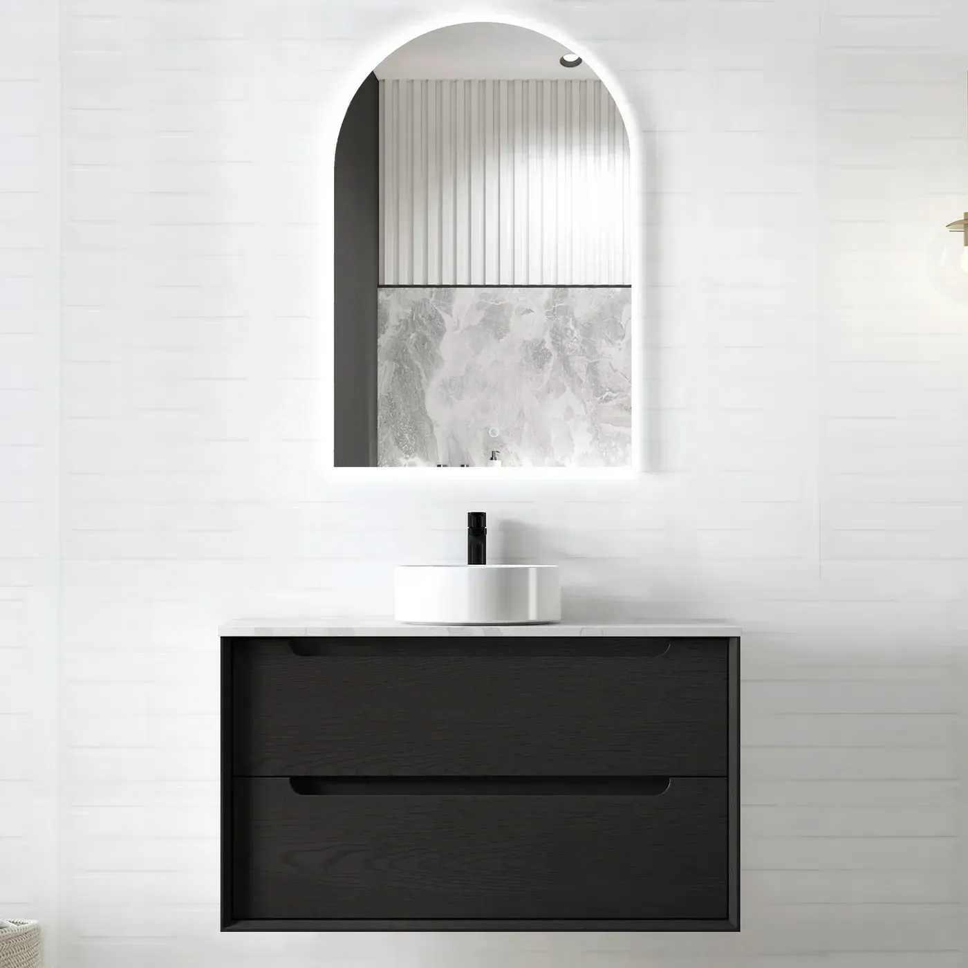 BYRON 900MM BLACK OAK WALL HUNG VANITY