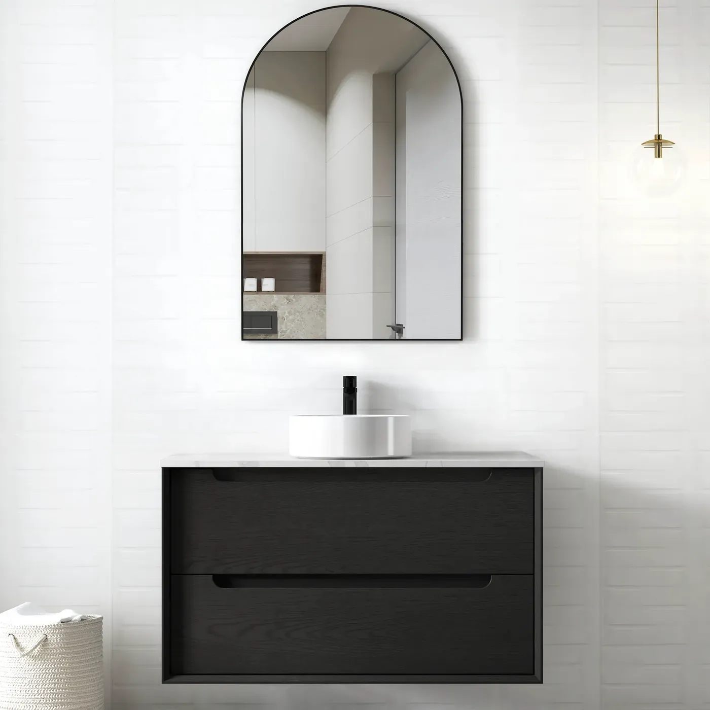 BYRON 900MM BLACK OAK WALL HUNG VANITY