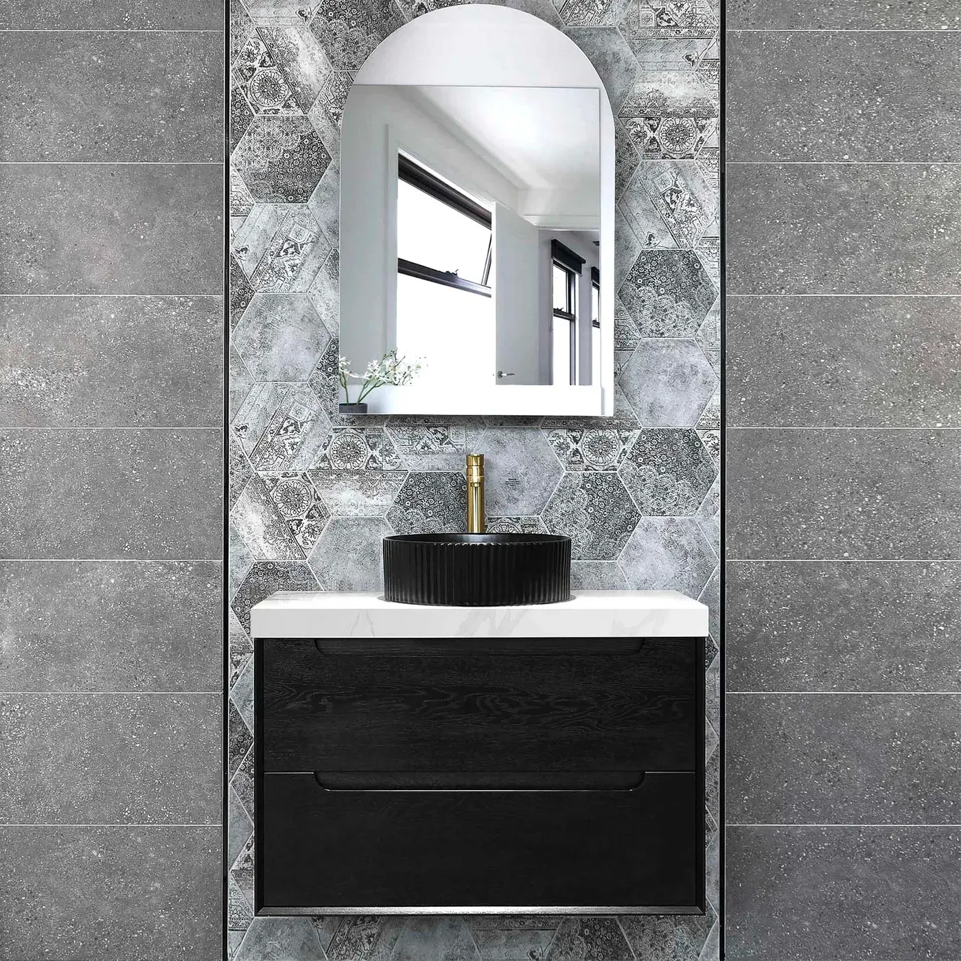 BYRON 750MM BLACK OAK WALL HUNG VANITY