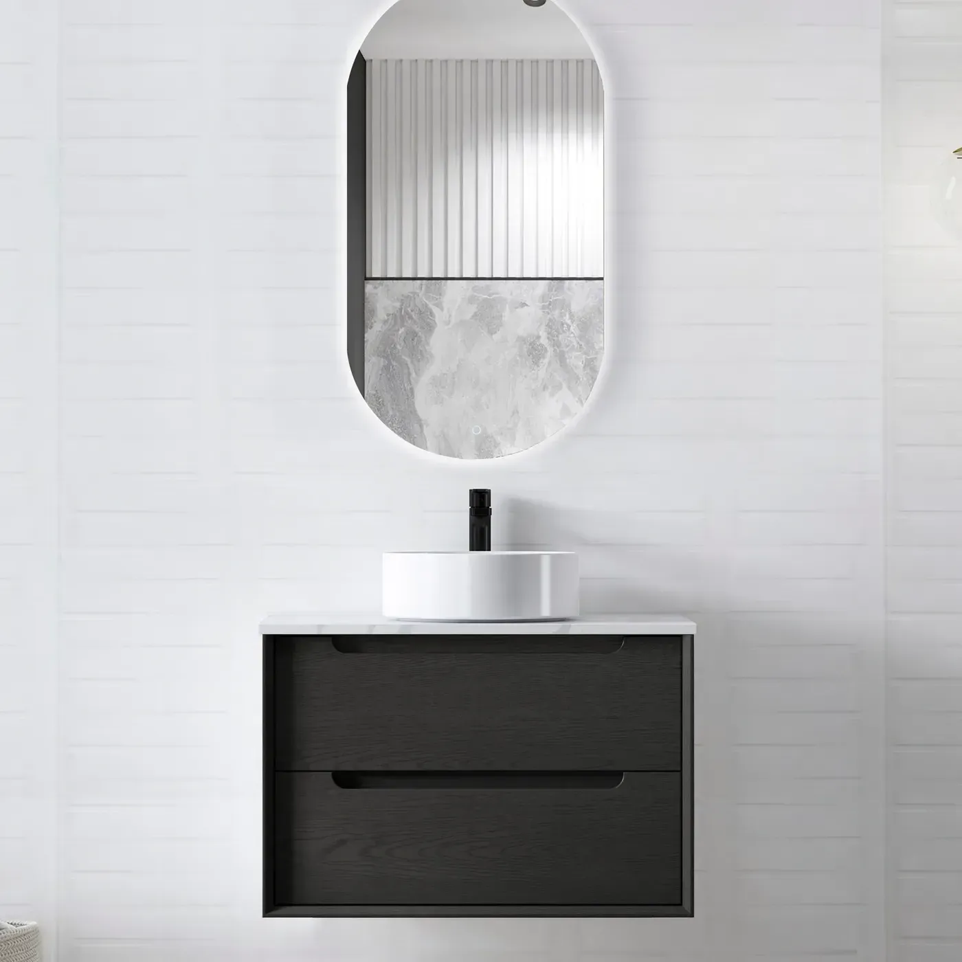 BYRON 750MM BLACK OAK WALL HUNG VANITY