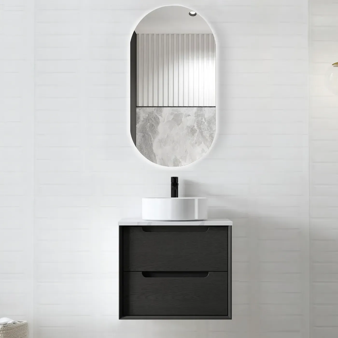 BYRON 600MM BLACK OAK WALL HUNG VANITY