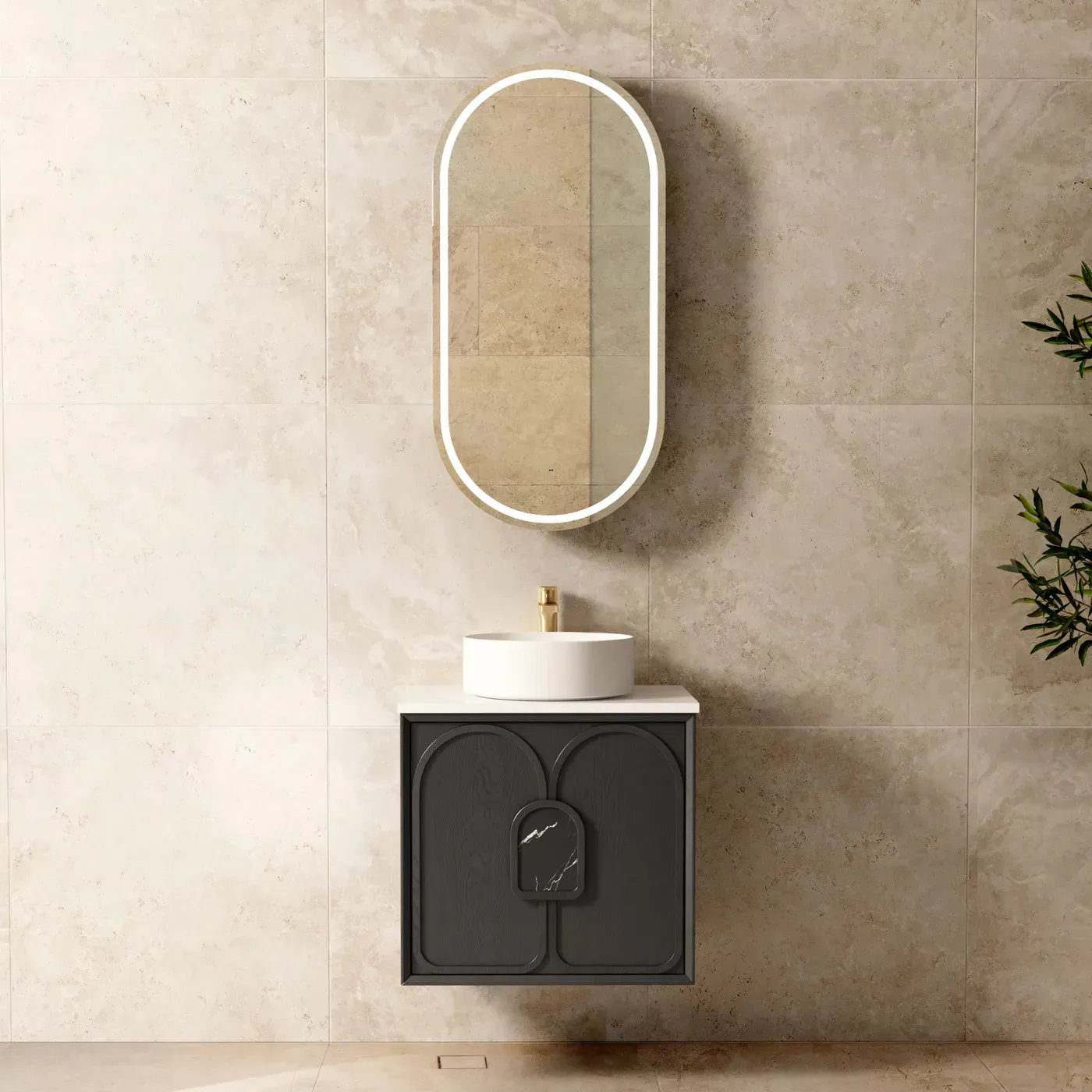 LAGUNA 600MM BLACK AMERICAN OAK WALL HUNG VANITY