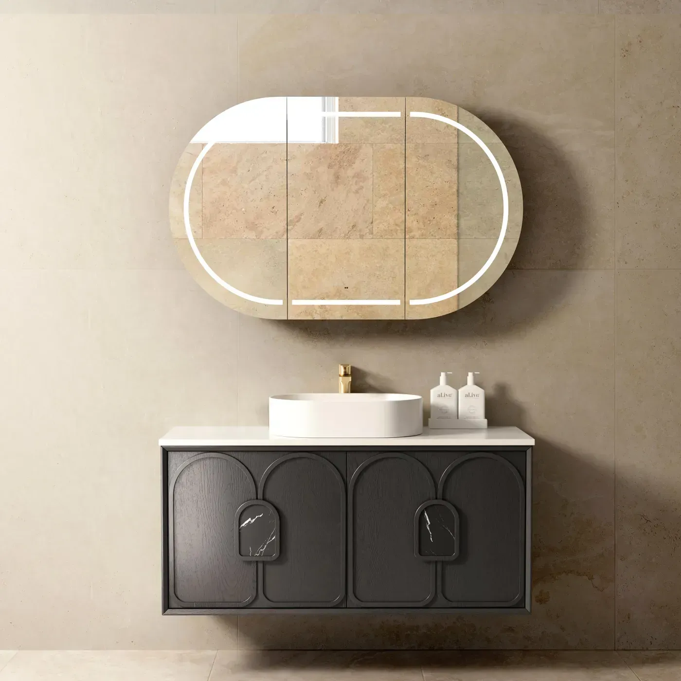 LAGUNA 1200MM BLACK AMERICAN OAK WALL HUNG VANITY