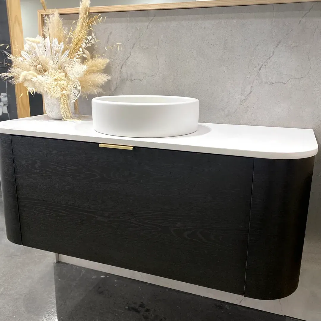 BONDI 1200MM BLACK OAK WALL HUNG CURVE VANITY