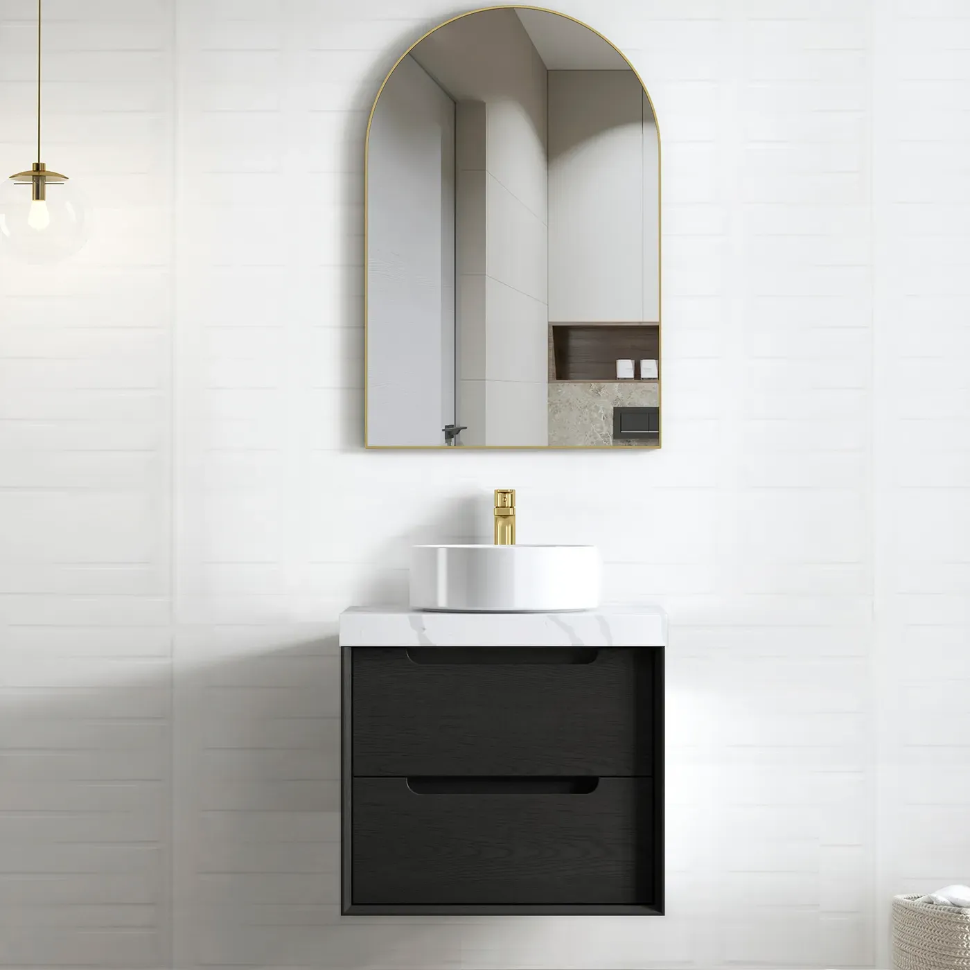 BYRON 600MM BLACK OAK WALL HUNG VANITY