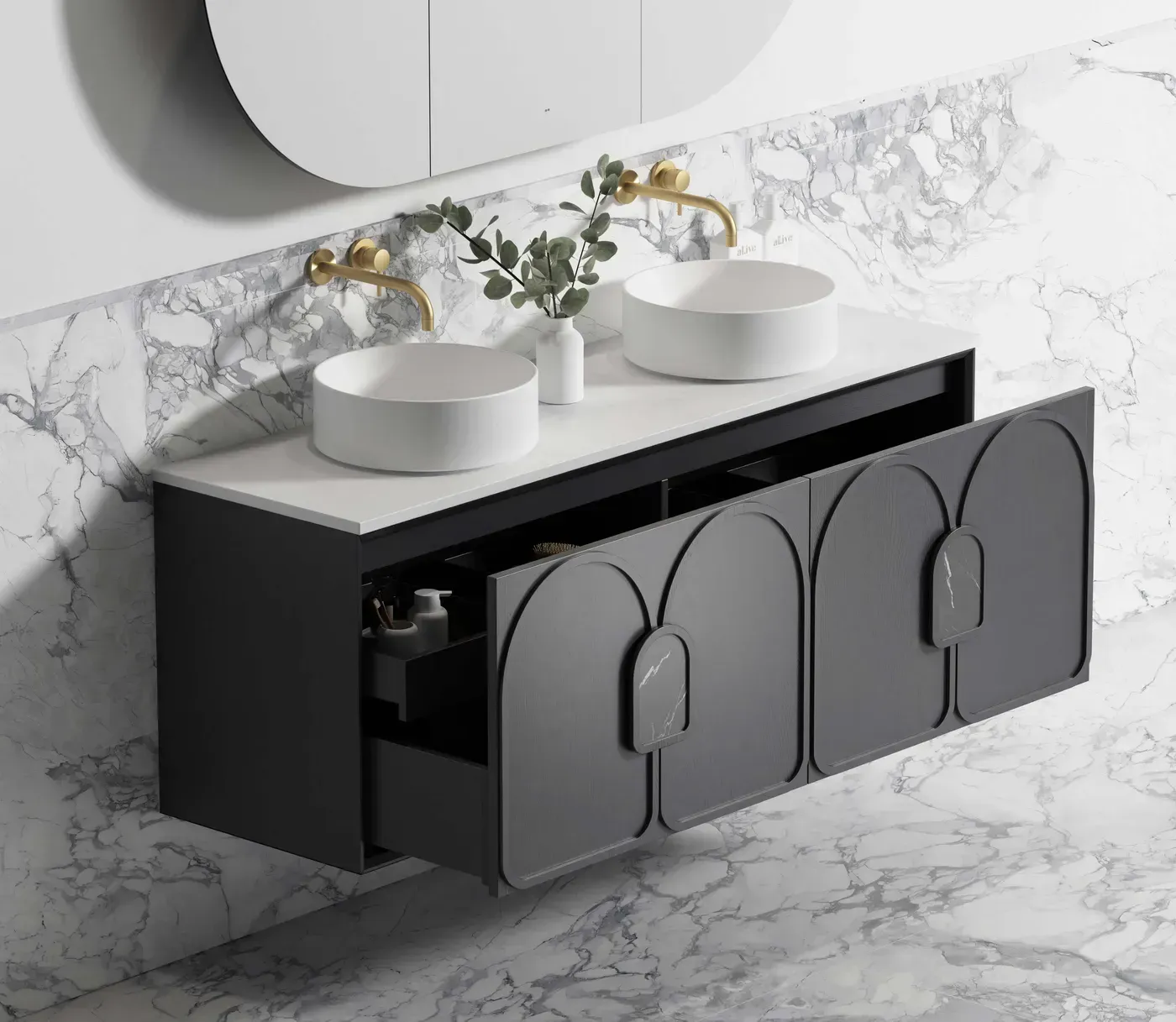 LAGUNA 1500MM BLACK AMERICAN OAK WALL HUNG VANITY