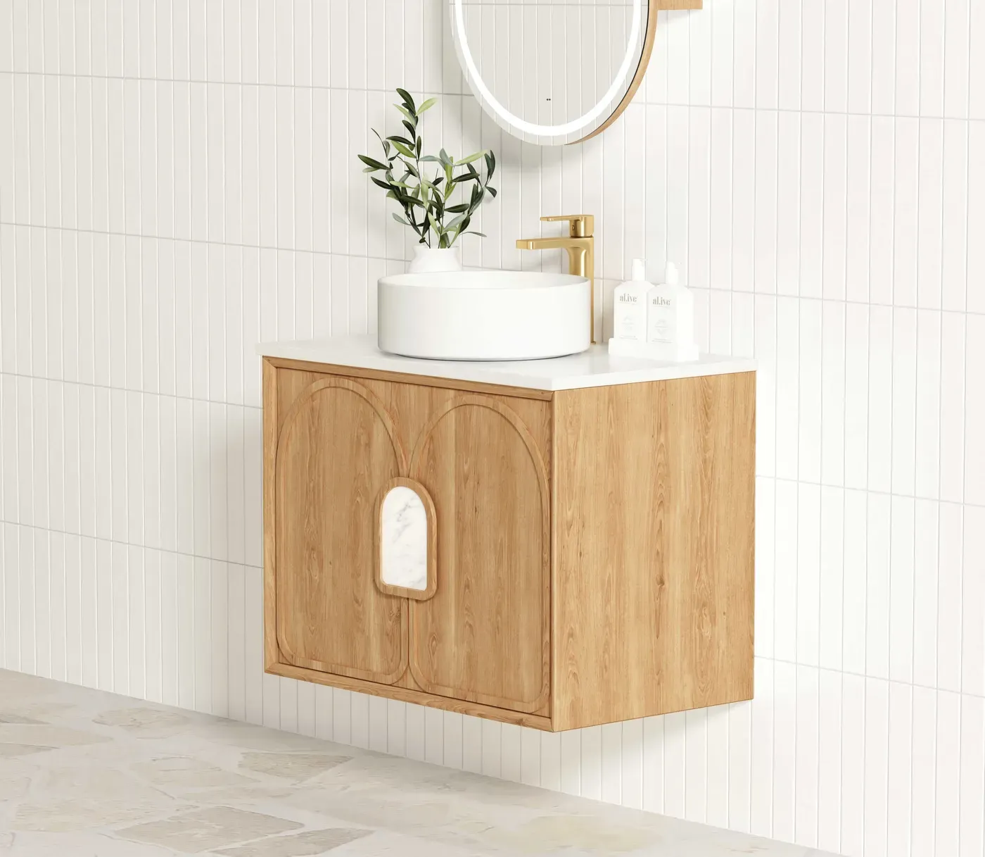 LAGUNA 600MM NATURAL AMERICAN OAK WALL HUNG VANITY