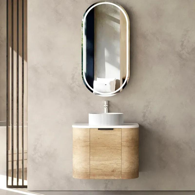 BONDI 600MM NATURAL OAK WALL HUNG CURVE VANITY