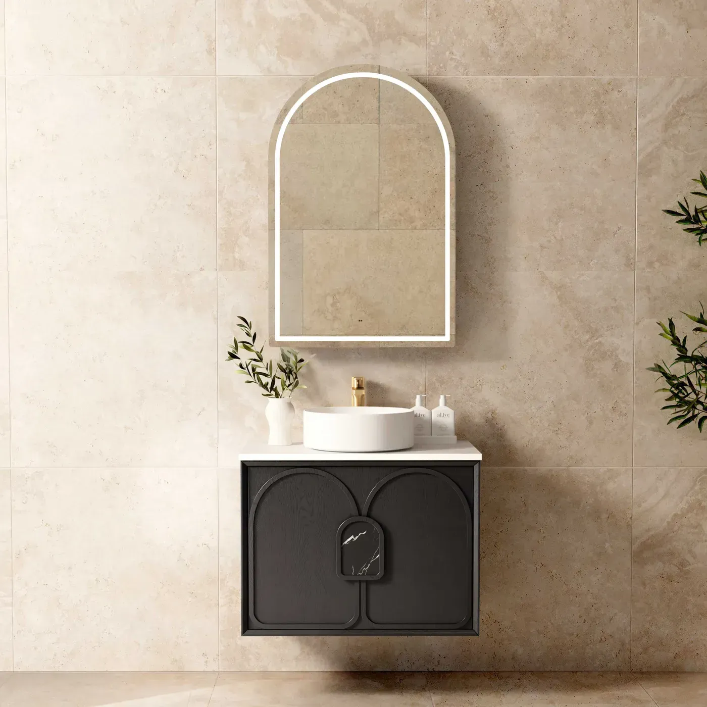 LAGUNA 750MM BLACK AMERICAN OAK WALL HUNG VANITY