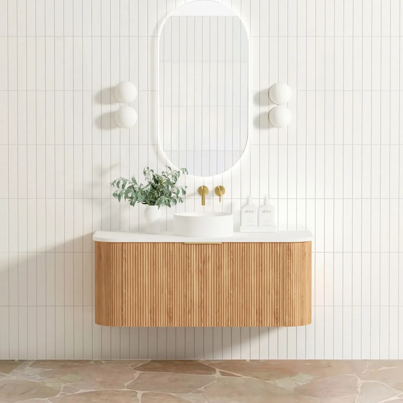 BONDI 1200MM WOODLAND OAK FLUTED CURVE VANITY