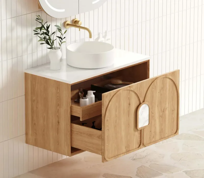 LAGUNA 900MM NATURAL AMERICAN OAK WALL HUNG VANITY