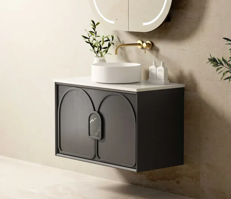 LAGUNA 900MM BLACK AMERICAN OAK WALL HUNG VANITY
