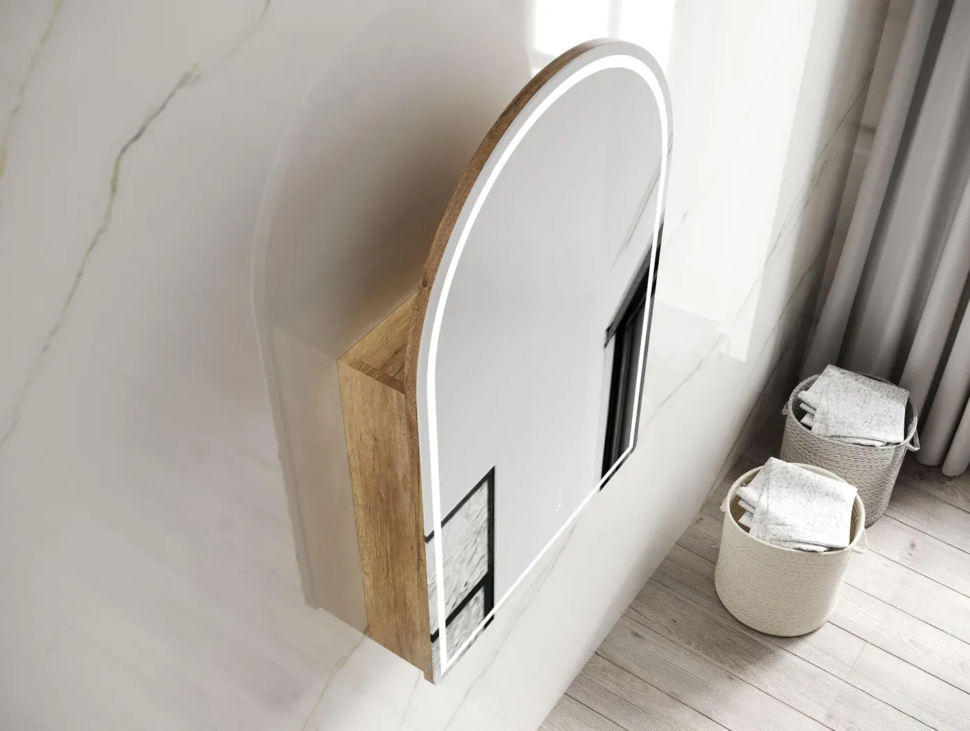 OTTI LED ARCHIE 900X600 NATURAL OAK/BLACK OAK/WHITE SHAVING CABINET