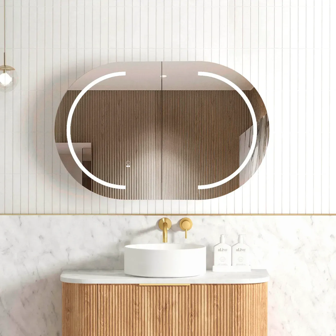 OTTI LED BONDI 900X600 NATURAL OAK/BLACK OAK/WHITE SHAVING CABINET