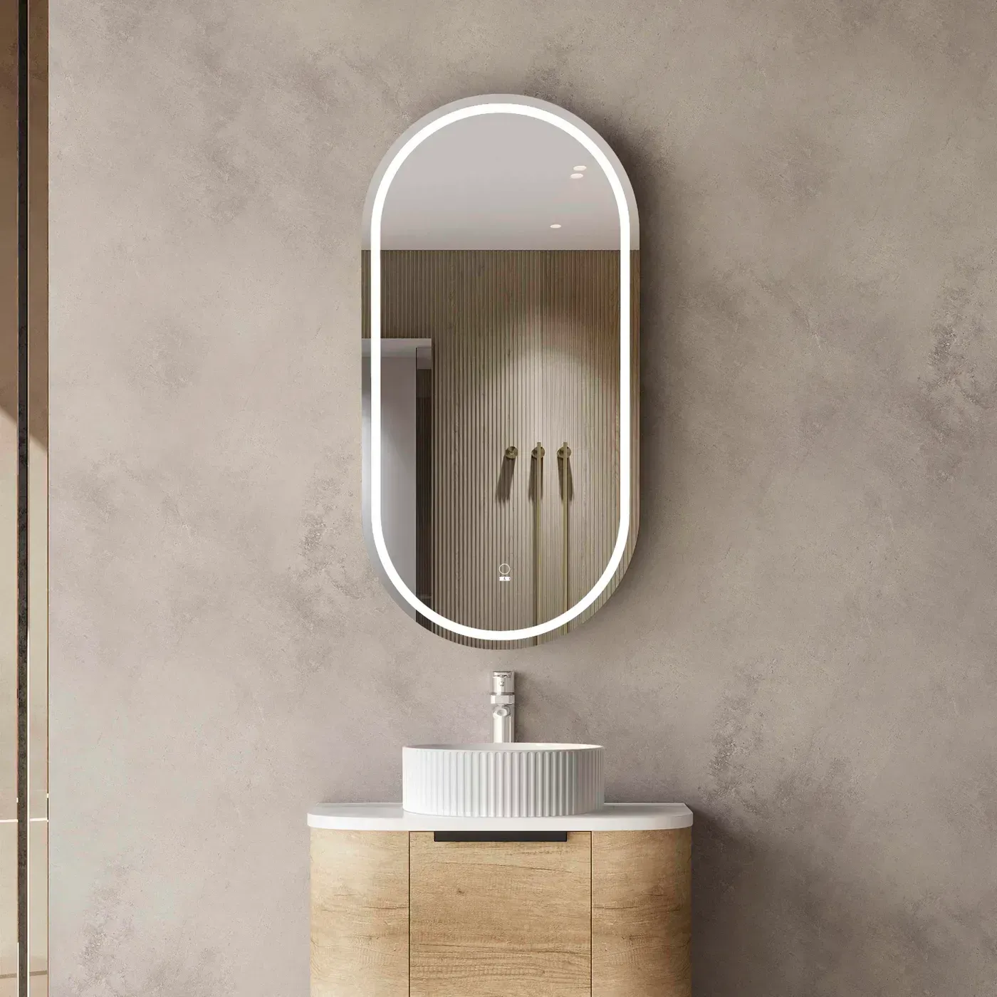 OTTI LED NOOSA 900X450 NATURAL OAK/BLACK OAK/WHITE SHAVING CABINET