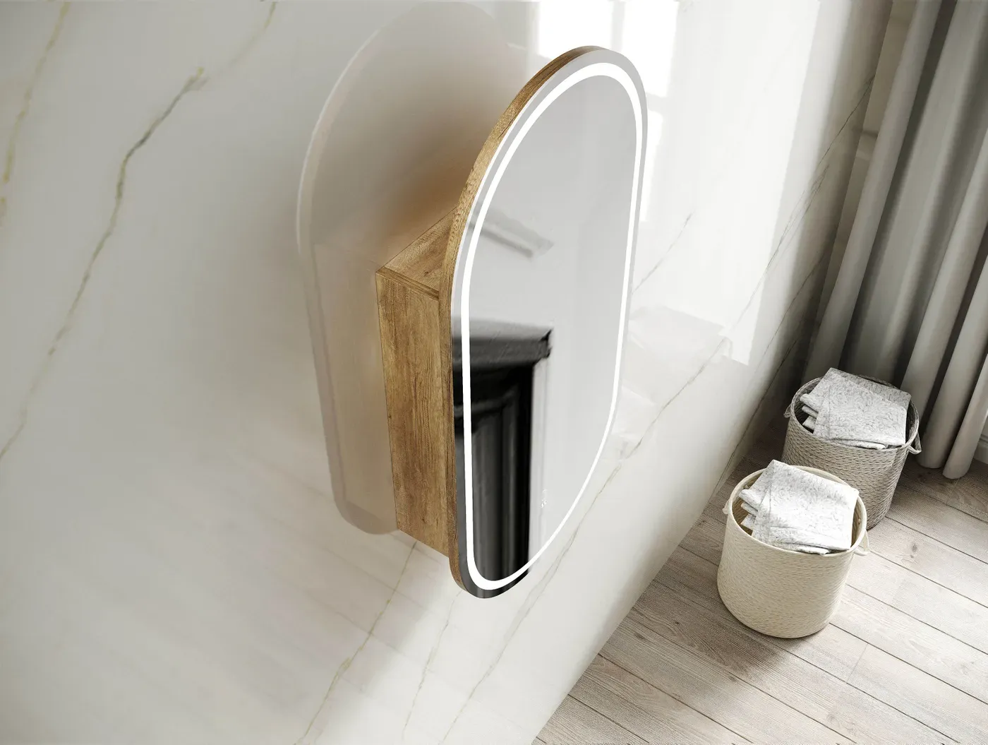 OTTI LED NOOSA 900X450 NATURAL OAK/BLACK OAK/WHITE SHAVING CABINET